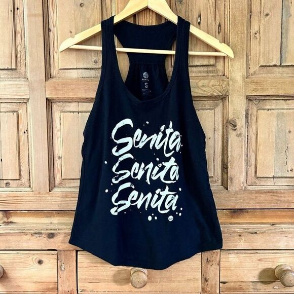 Senita Small Black‎ Racerback Tank Top Script Logo Athletic - Picture 1 of 6